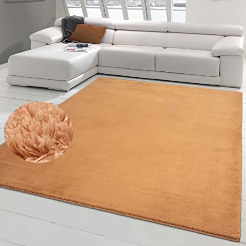 Teppich-Traum Moderner Designer Wohnzimmerteppich einfarbig | flauschig und waschbar | in terrakotta, 140x200 cm von Teppich-Traum
