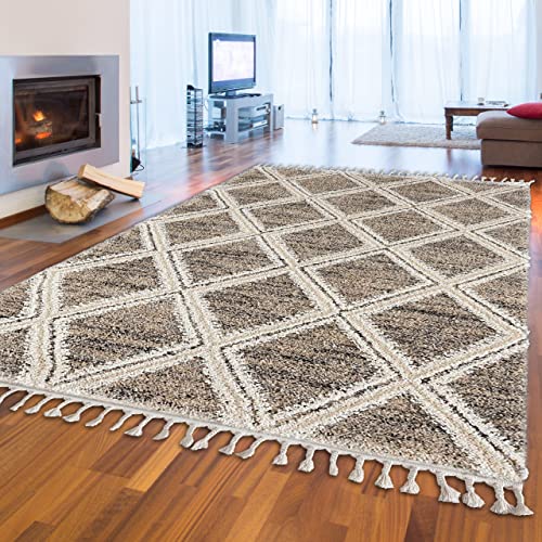Teppich-Traum Moderner Hochflor Wohnzimmerteppich • legeres 3D Orient Rautenmuster in Creme beige, 240x340 cm Teppich-Traum Moderner Hochflor Wohnzimmerteppich • legeres 3D Orient Rautenmuster in Creme beige, 240x340 cm von Teppich-Traum