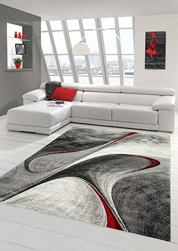 Teppich-Traum Moderner Läufer | pflegeleicht | grau rot, Größe 80x150 cm von Teppich-Traum