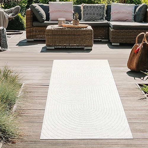 Teppich-Traum Moderner Outdoor Teppich wetterfest Terrasse Balkon Läufer Boho-Style hochwertig pflegeleicht Creme 80 x 150 cm von Teppich-Traum