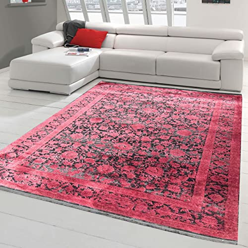 Teppich-Traum Moderner Teppich Schlafzimmer • hell-dunkel Effekt • orientalisches Blumendesign glänzend in Rot auf schwarzem Hintergrund, 160x230 cm von Teppich-Traum
