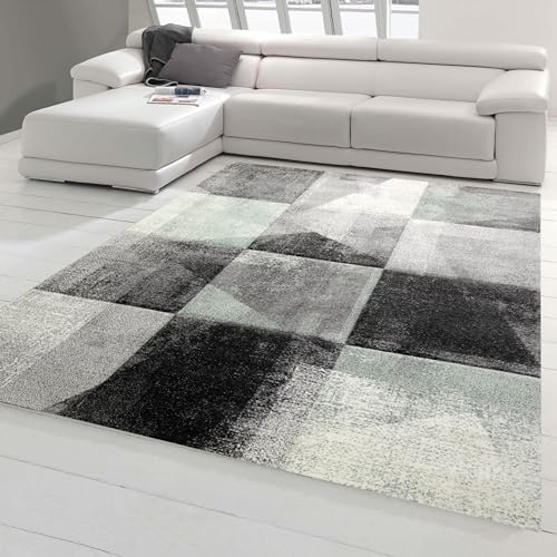 Teppich-Traum Moderner Teppich Wohnzimmer abstraktes Karomuster in grau grün anthrazit Größe 240 x 340 cm von Teppich-Traum