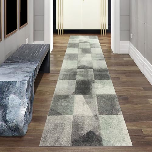 Teppich-Traum Moderner Teppich Wohnzimmer Flur abstraktes Karomuster in grau grün anthrazit Größe 80 x 300 cm Teppich-Traum Moderner Teppich Wohnzimmer Flur abstraktes Karomuster in grau grün anthrazit Größe 80 x 300 cm von Teppich-Traum