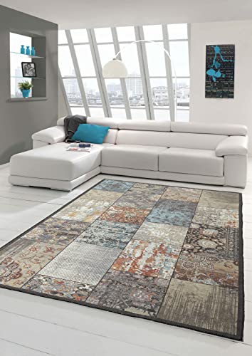 Teppich-Traum Moderner Teppich eleganter Stil mit Quadraten orientalisch Gemustert braun grau orange Mehrfarbig Größe 160x230 cm von Teppich-Traum