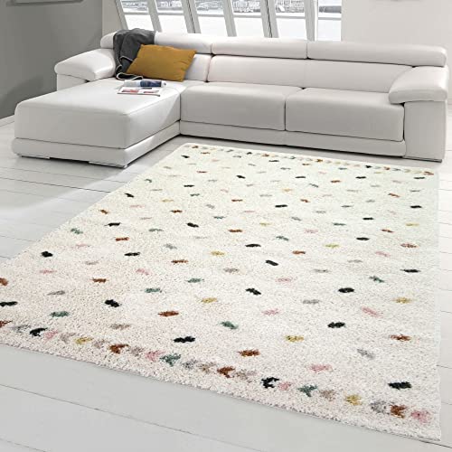 Teppich-Traum Moderner Teppich mit Farbtupfern & Bordüre | pflegeleicht | Pastellfarben Creme, Größe 200 x 290 cm von Teppich-Traum