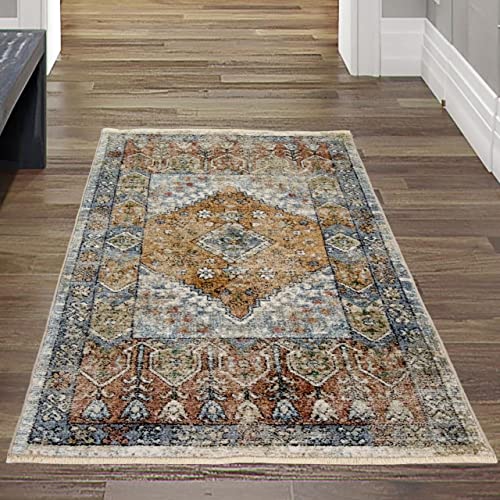 Teppich-Traum Orientalischer Teppich mit Blumen Verzierungen | mit kurzen Fransen | Mehrfarbig Größe 80x150 cm von Teppich-Traum