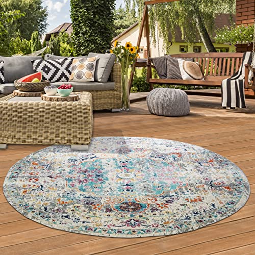 Teppich-Traum Orientalischer Vintage Teppich mit Verzierungen | In- & Outdoor | Mehrfarbig, 120 cm Rund von Teppich-Traum