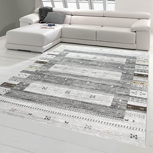 Teppich-Traum Orientteppich Design Kelim mit Ornamenten in Grau Größe 120x170 cm von Teppich-Traum