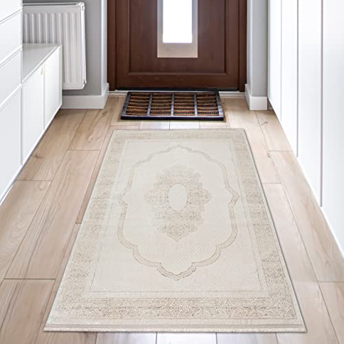 Teppich-Traum Orientteppich Flur Klassischer Bordüre Dezente Ornament Verzierungen - beige, 80 x 150 cm von Teppich-Traum