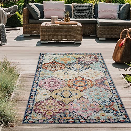 Teppich-Traum Orientteppich für Indoor Diele & Outdoor Balkon | wunderschöne Ornamente | bunt Größe 80x150 cm von Teppich-Traum