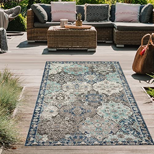 Teppich-Traum Orientteppich für Indoor Diele & Outdoor Balkon | wunderschöne Ornamente | grau blau Größe 80x150 cm von Teppich-Traum