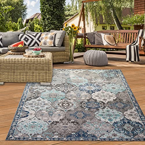 Teppich-Traum Orientteppich für Indoor Wohnzimmer & Outdoor Terrasse | wunderschöne Ornamente | grau blau Größe 160x230 cm von Teppich-Traum