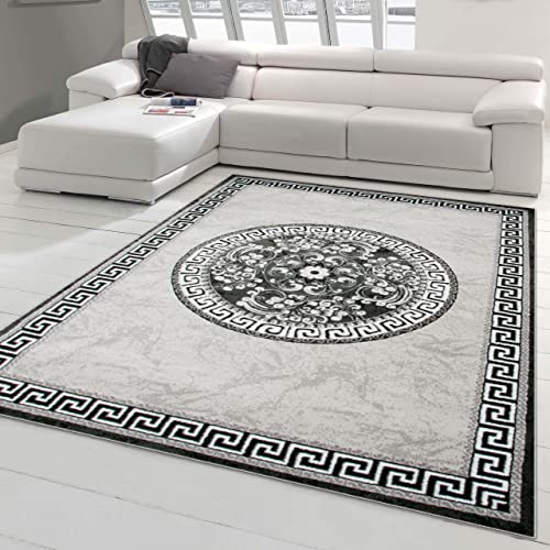 Teppich-Traum Orientteppich mit Glitzergarn | Bordüre & Verzierungen in Kreisform | grau anthrazit Creme 240 x 340 cm von Teppich-Traum