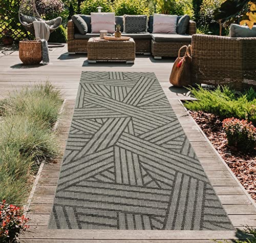 Teppich-Traum Outdoor Stegläufer Terrasse Indoorteppich Wintergarten abstrakt gestreiftes Muster anthrazit Größe 80x200 cm Teppich-Traum Outdoor Stegläufer Terrasse Indoorteppich Wintergarten abstrakt gestreiftes Muster anthrazit Größe 80x200 cm von Teppich-Traum