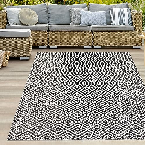 Teppich-Traum Outdoor Teppich Kunststoff Camping Balkon Garten Terrasse wetterfest wasserfest wendbar Karo-Muster schwarz-weiß 120 x 170 cm von Teppich-Traum