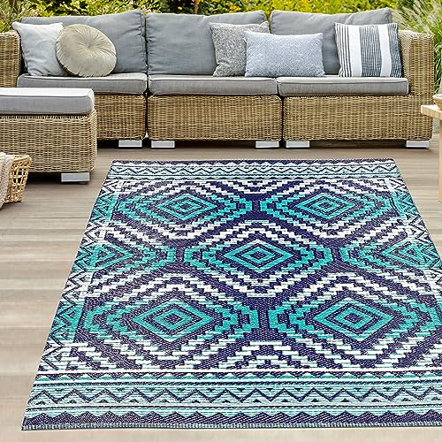 Teppich-Traum Outdoor Teppich Kunststoff wetterfest langlebig Vorzelt Camping Balkon Garten Terrasse Picknick türkis/blau 120 x 170 cm von Teppich-Traum