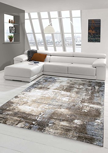 Teppich-Traum RUNDER Designer Teppich Wohnzimmer modern ABSTRAKT Linien braun beige grau Creme meliert Größe 80 cm rund von Teppich-Traum