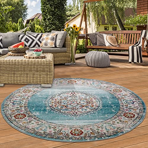 Teppich-Traum RUNDER orientalischer Vintage WOHNZIMMERTEPPICH für In- & Outdoor Balkon buntes Blumenmotiv türkis Größe 160 cm rund Teppich-Traum RUNDER orientalischer Vintage WOHNZIMMERTEPPICH für In- & Outdoor Balkon buntes Blumenmotiv türkis Größe 160 cm rund von Teppich-Traum
