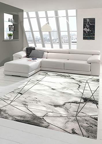 Teppich-Traum Schlafzimmer Designerteppich Marmor Optik mit Glanzfasern in grau, Größe 120x170 cm von Teppich-Traum