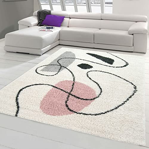 Teppich-Traum Schlafzimmer Designerteppich mit abstrakt-modernen Formen in schwarz rosa, Größe 200 x 290 cm von Teppich-Traum