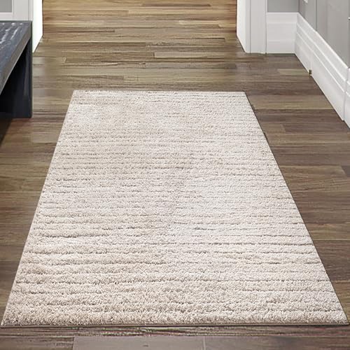 Teppich-Traum Shaggy Teppich Wohnzimmer Schlafzimmer flauschig weich kuschelig modern Hochflor pflegeleicht Fußbodenheizung geeignet Beige 80 x 150 cm von Teppich-Traum