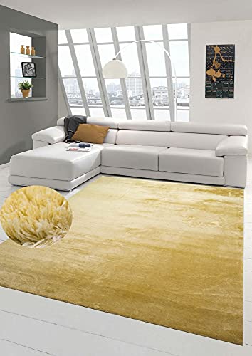 Teppich-Traum Wohnzimmerteppich im Uni-Design | weicher Flor waschbar | in Gold, Größe 200 x 290 cm von Teppich-Traum