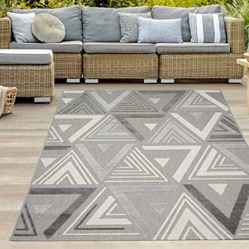 Teppich-Traum Sisal In- & Outdoor Teppich modernes 3D Dreiecksmuster abstrakt Creme grau Größe 120x170 cm von Teppich-Traum