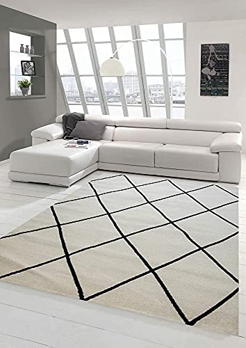 Teppich-Traum Skandinavischer Stil Wohnzimmerteppich Rautenmuster - pflegeleicht - Creme schwarz Größe 60x110 cm von Teppich-Traum