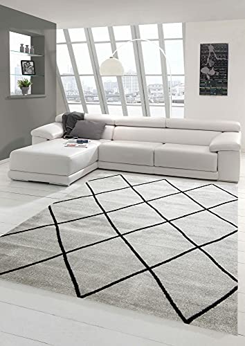 Teppich-Traum Skandinavischer Stil Wohnzimmerteppich Rautenmuster - pflegeleicht - dunkelgrau schwarz Größe 140x200 cm von Teppich-Traum