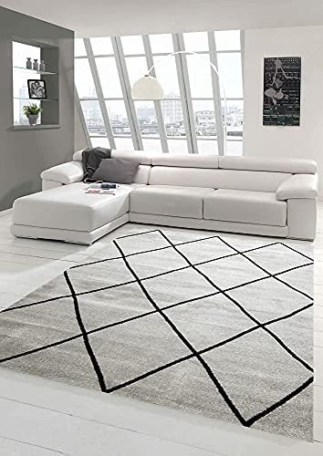Teppich-Traum Skandinavischer Stil Wohnzimmerteppich Rautenmuster - pflegeleicht - dunkelgrau schwarz Größe 60x110 cm von Teppich-Traum