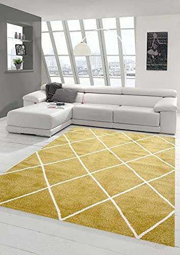 Teppich-Traum Skandinavischer Stil Wohnzimmerteppich Rautenmuster - pflegeleicht - gold creme weiß Größe 140x200 cm von Teppich-Traum