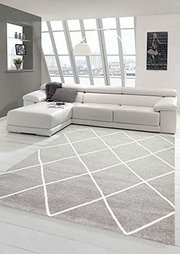 Teppich-Traum Skandinavischer Stil Wohnzimmerteppich Rautenmuster - pflegeleicht - grau Creme weiß Größe 120x170 cm von Teppich-Traum