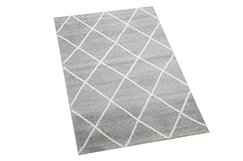 Teppich-Traum Skandinavischer Stil Wohnzimmerteppich Rautenmuster - pflegeleicht - grau Creme weiß Größe 60x110 cm von Teppich-Traum