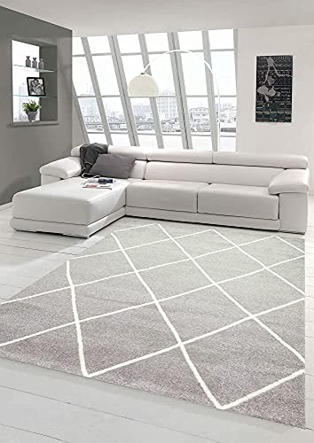 Teppich-Traum Skandinavischer Stil Wohnzimmerteppich Rautenmuster - pflegeleicht - grau Creme weiß Größe 80x150 cm von Teppich-Traum