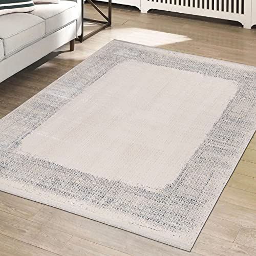 Teppich-Traum Teppich Eleganter Designer Wohnzimmer Hauptsympathisch Pflegeleicht Glänzend Pflegeleicht - blau-weiß, 140 x 200 cm von Teppich-Traum