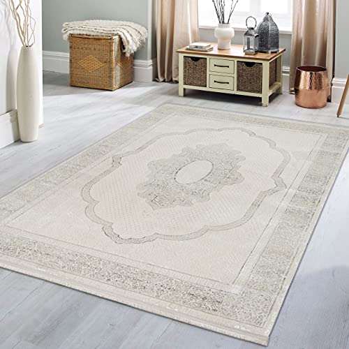 Teppich-Traum Teppich Esszimmer Modern Klassischer Allergiker-freundlich Dezent Orientalisches Design - Creme grau, 120 x 170 cm von Teppich-Traum