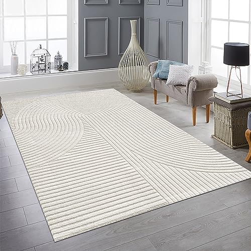 Teppich-Traum Teppich Flur Diele Küche Designerteppich 3D Bogen Muster Creme Kurzflor Läufer lang modern 80 x 300cm von Teppich-Traum