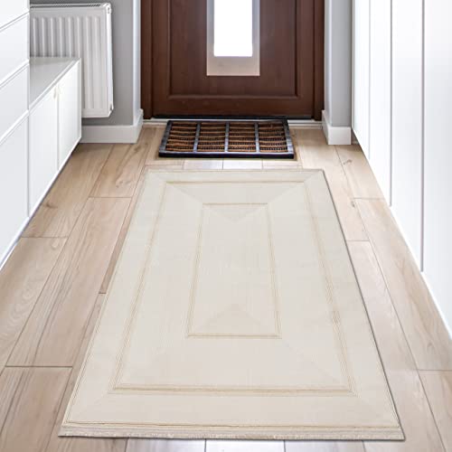 Teppich-Traum Teppich Flur Elegant Klassischer Fransen Vorleger Schrank Edle Bordüre- Creme Gold, 80 x 150 cm von Teppich-Traum