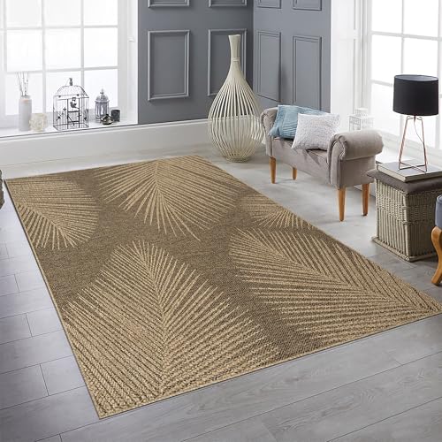 Teppich-Traum Teppich Flur Indoor- Outdoorteppich wetterfest in dezentem Blättermuster in Beige Braun 60 x 90 cm von Teppich-Traum