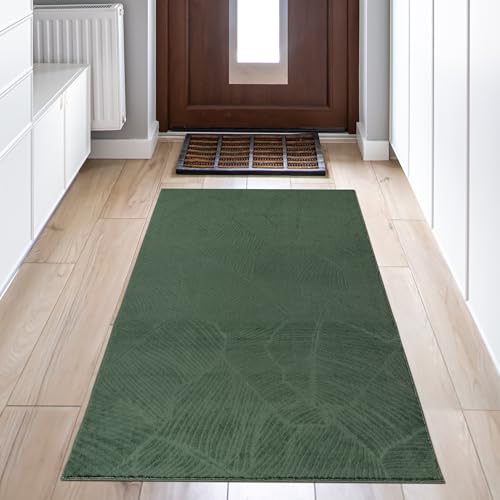 Teppich-Traum Teppich Flur Läufer pflegeleicht komfortabel plüschig behaglich rutschhemmend schick Blättermuster grün, 60x100 cm von Teppich-Traum