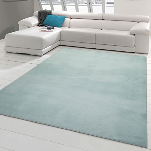 Teppich-Traum Teppich Gästezimmer Wohnzimmer Badezimmer antirutsch sanft mit angenehmem Uni-Design in Blau 140 x 200 cm von Teppich-Traum
