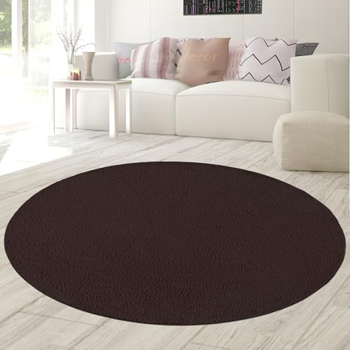 Teppich-Traum Teppich Hochflor Wohnzimmer Schlafzimmer Gästezimmerteppich Pflegeleicht Strapazierfähig einfarbig rund in braun 120 cm Rund Teppich-Traum Teppich Hochflor Wohnzimmer Schlafzimmer Gästezimmerteppich Pflegeleicht Strapazierfähig einfarbig rund in braun 120 cm Rund von Teppich-Traum