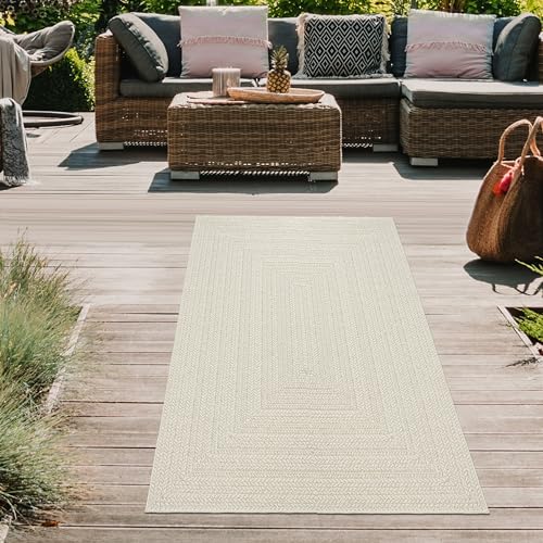 Teppich-Traum Teppich In- und Outdoorteppich Flurläufer Terrasse Balkon Garten Linienmuster in rechteckiger Form Jute-Look Creme, 60 x 90 cm von Teppich-Traum