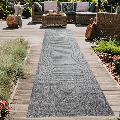 Teppich-Traum Teppich In- und Outdoorteppich Flurteppich Teppichläufer strapazierfähig wetterbeständig leicht zu pflegen Bogenmuster in Anthrazit, 80x250 cm von Teppich-Traum