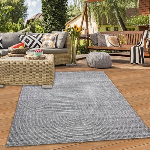 Teppich-Traum Teppich In- und Outdoorteppich Gartenteppich Balkonteppich strapazierfähig wetterbeständig leicht zu pflegen dünn leicht Bogenmuster in Anthrazit, 200 x 280 cm von Teppich-Traum