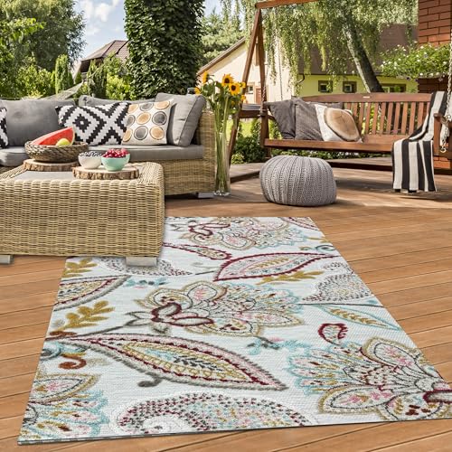 Teppich-Traum In-und Outdoor Teppich Terrasse Esszimmer wetterbeständig pflegeleicht Outdoor floral modern Creme bunt grau 140 x 200 cm von Teppich-Traum