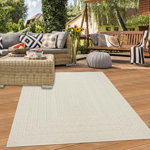 Teppich-Traum Teppich In- und Outdoorteppich Wohnzimmer Terrasse Balkon Garten Linienmuster in rechteckiger Form Jute-Look Creme, 120 x 170 cm von Teppich-Traum