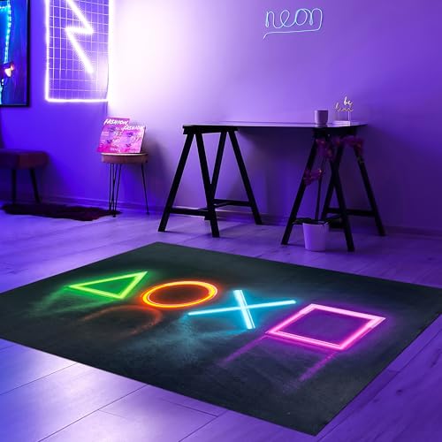 Teppich-Traum Teppich Jugendzimmer Wohnzimmer Gaming-Setup Gamer-Ecke modernes Design pflegeleicht waschbar flach langlebig LED-Optik strapazierfähig in Schwarz & Neonfarben 80 x 120 cm Teppich-Traum Teppich Jugendzimmer Wohnzimmer Gaming-Setup Gamer-Ecke modernes Design pflegeleicht waschbar flach langlebig LED-Optik strapazierfähig in Schwarz & Neonfarben 80 x 120 cm von Teppich-Traum