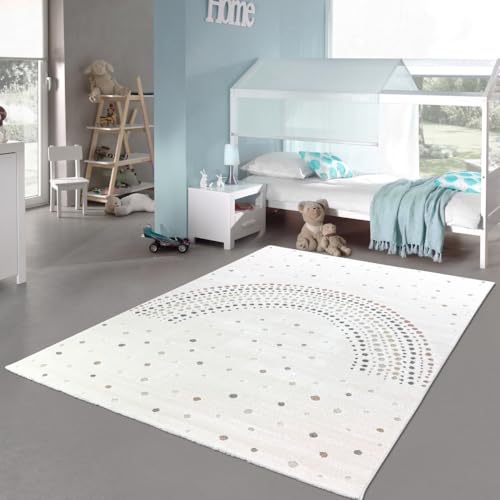 Teppich-Traum Teppich Kinderzimmer 3D-Regenbogen-Design weich pflegeleicht bunt gepunktet robust langlebig liebevoll gestaltet Creme Bunt 120 x 170 cm von Teppich-Traum