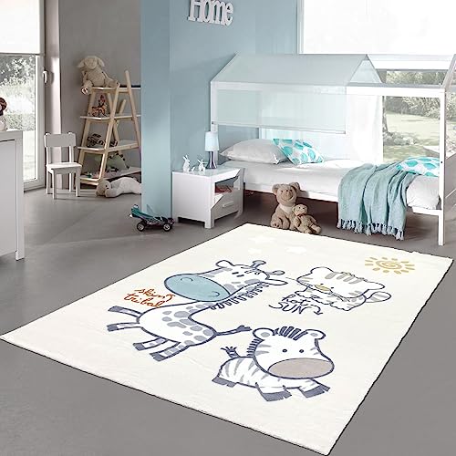 Teppich-Traum Teppich Kinderzimmer Kinderteppich Hochflor flauschig weich kuschelig Tiere Giraffe Zebra Tiger Creme 120 x 170 cm von Teppich-Traum